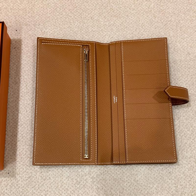 HERMES Bearn Long Wallet Epsom Gold with Palladium Hardware