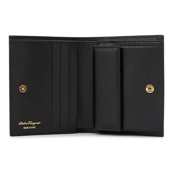 Ferragamo Gancini Leather Bifold Wallet Black Women’s