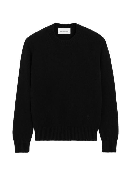 AMI Black Round Neck Knit Sweater for Men