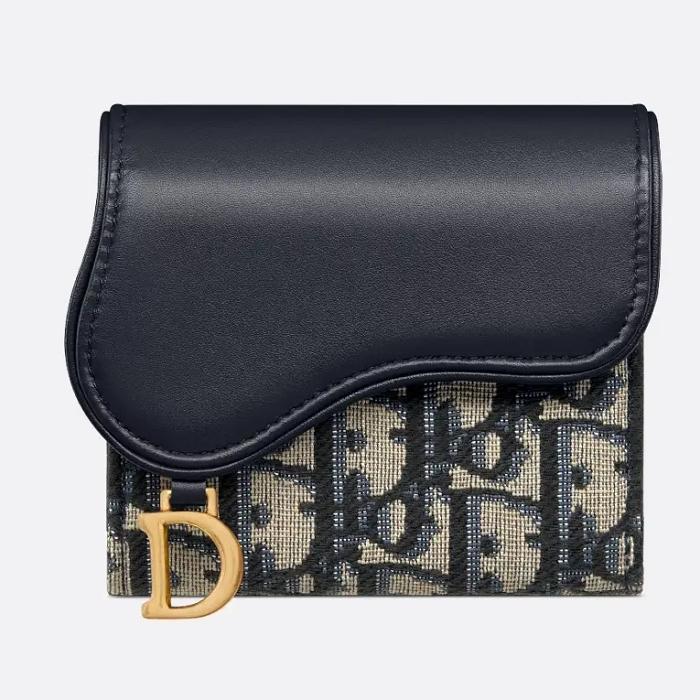 DIOR Saddle Lotus Small Wallet Blue Leather S5652CNKO M928