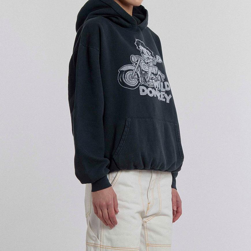 Wild Donkey Old Black Dyed Unisex Betty Bike Graphic Hoodie