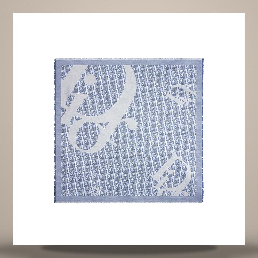 DIOR Denim Blue Cotton Cashmere Silk Jacquard Scarf 62TS120I1054 C527