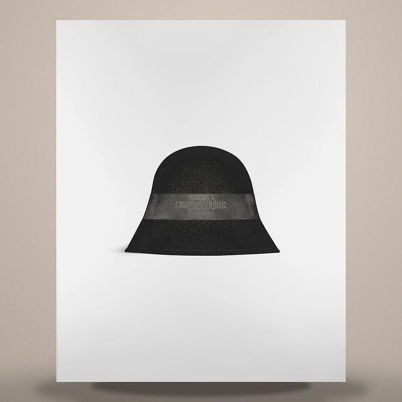 DIOR Black Rabbit Felt Narrow Brim Cloche Hat