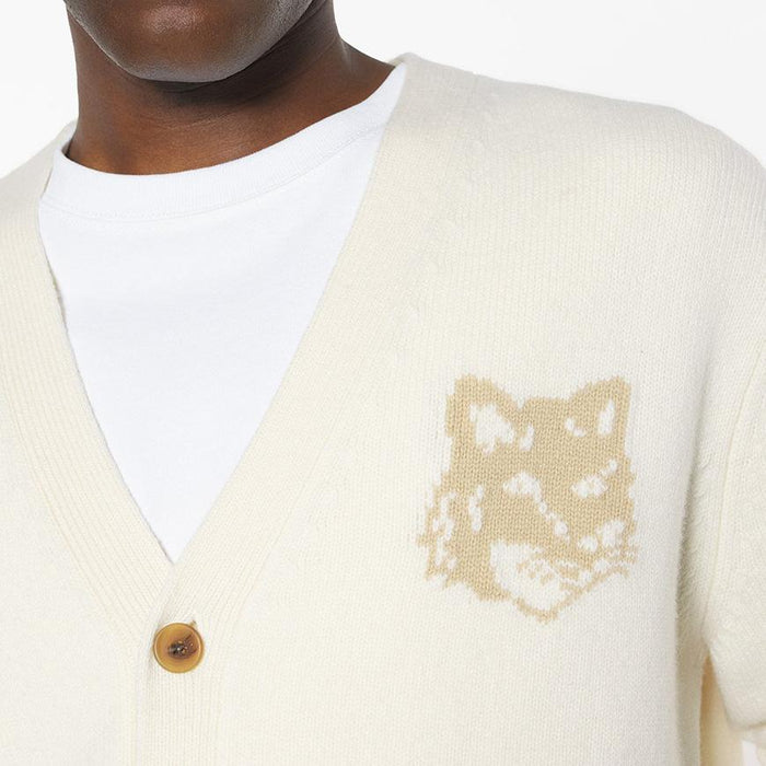 Maison Kitsune Fox Head Merino Wool Cardigan Men Gray