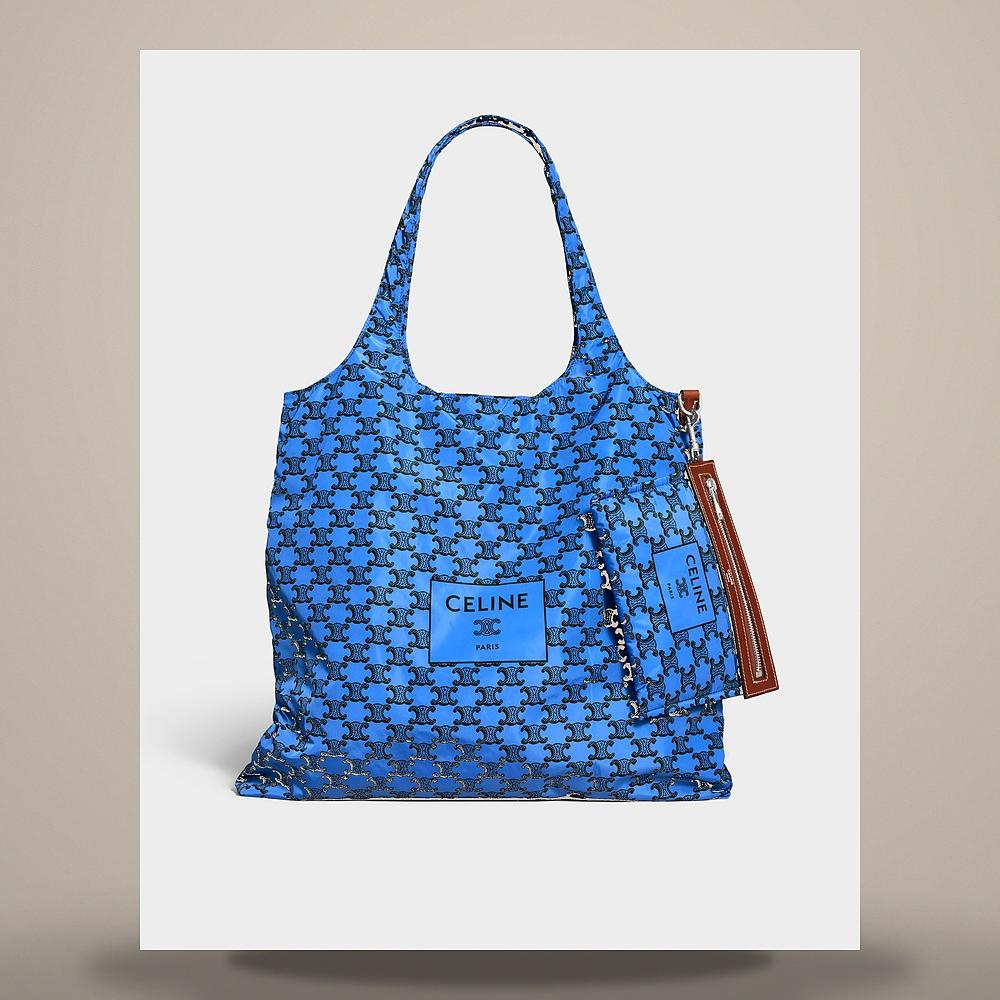 CELINE Padded Shopping Bag Nylon Calfskin Ultra Blue Black Crossb L108C4L50 GLM6