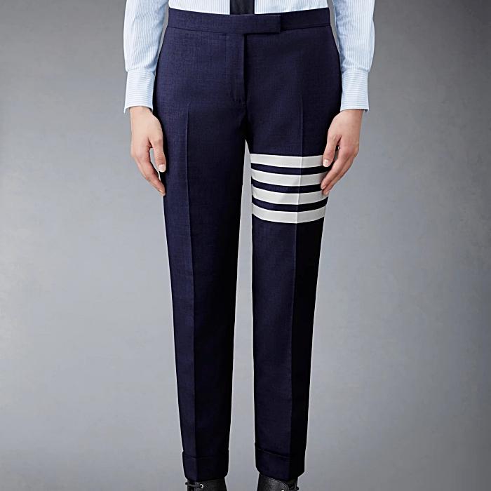 THOM BROWNE 4-Bar Stripe Low-Rise Skinny Plain Weave Pants FTC025V 06146 415
