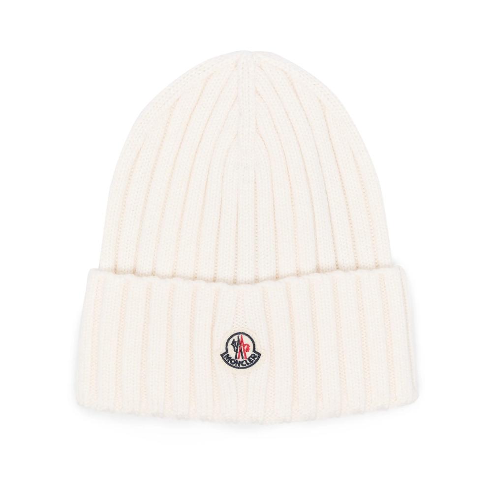 Moncler Wool Rib Knit Beanie Hat White