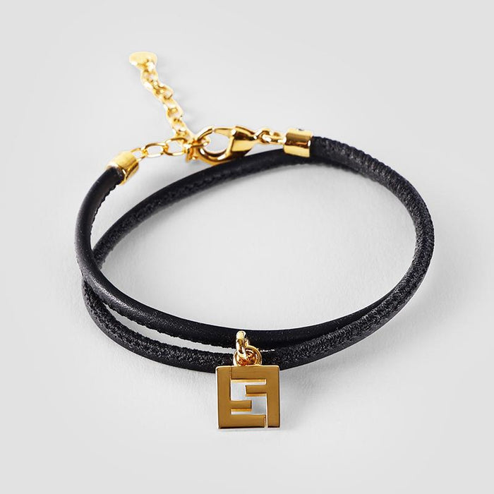 FENDI Forever FF Round Bracelet Black Gold Jewelry