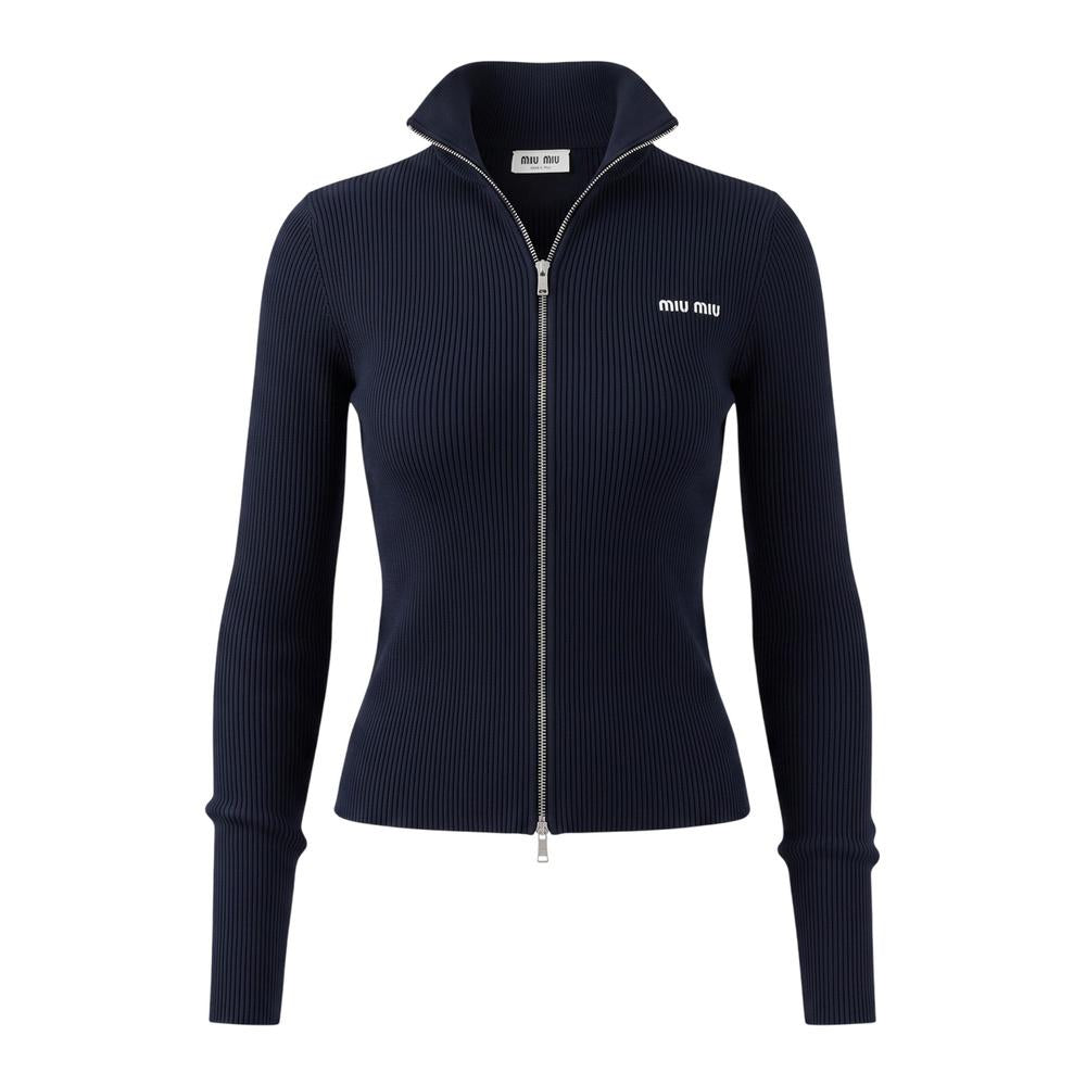 Miu Miu Logo Zip-Up Cardigan Black Women’s Knit