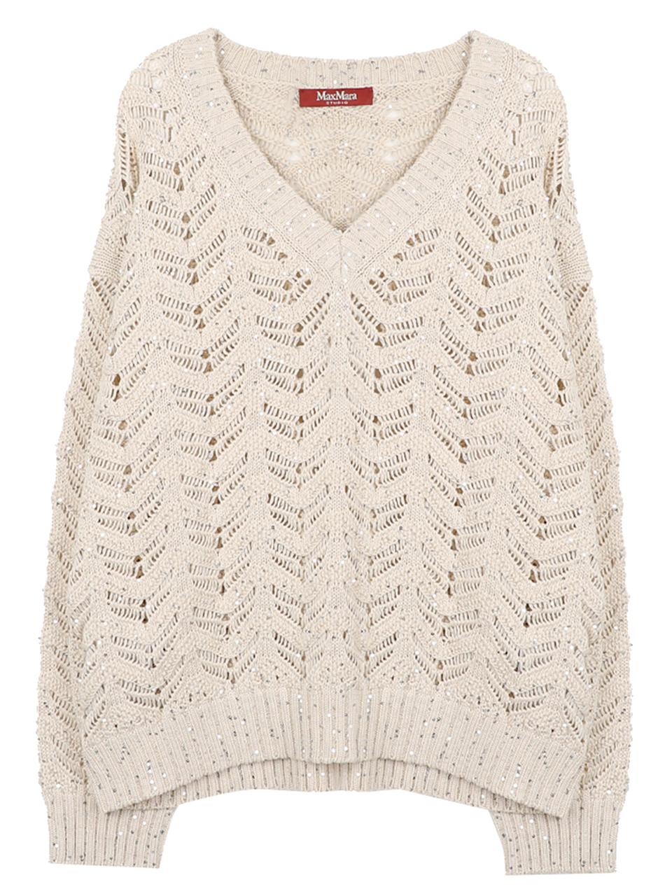 Max Mara Studio Mastfelino Cotton Yarn Sequin V-Neck Sweater MSTFELINO 002