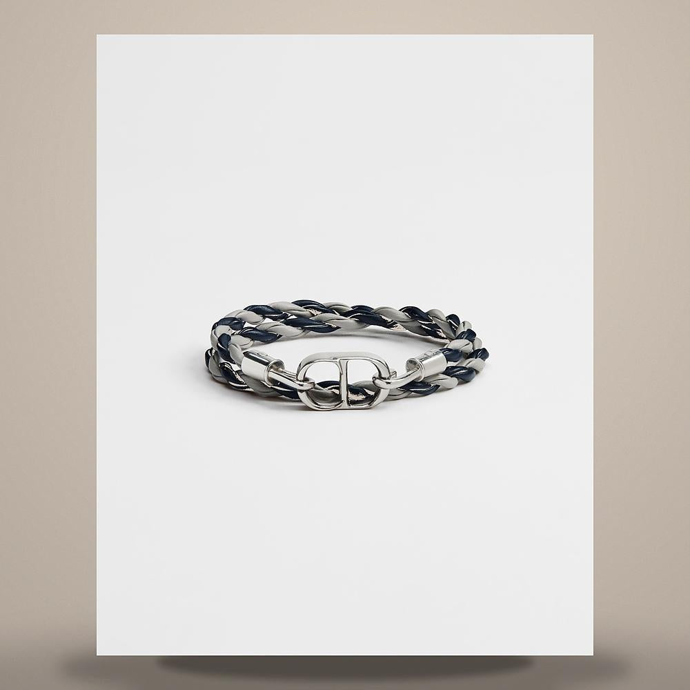 DIOR CD Icon Woven Double Bracelet Gray Black Calfskin Silver-To B3210HOMLE D095