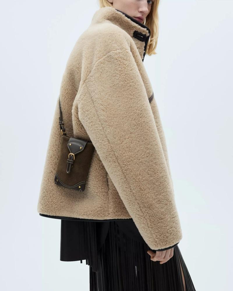 MANGO Faux Fur High Neck Short Coat