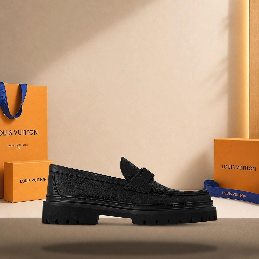 Louis Vuitton Major Loafers Black Leather Men's Shoes