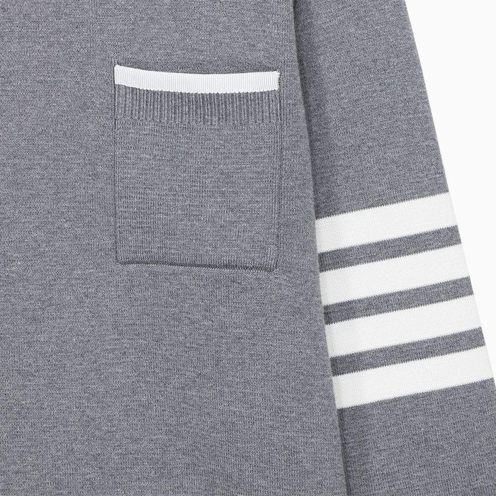THOM BROWNE Grey Armband Striped Pocket Crewneck Knit Sweater