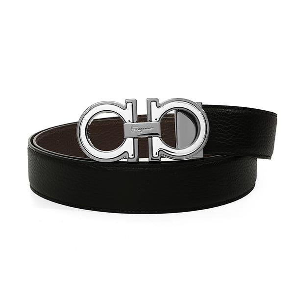 Ferragamo Men’s Leather Belt Black Reversible Silver Buckle A254 0734227