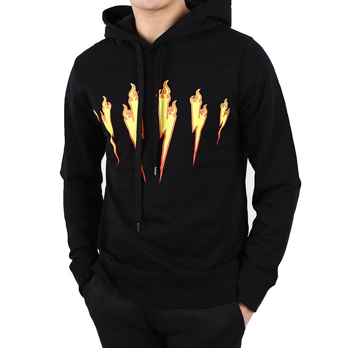 Neil Barrett Men’s Flame Bolt Hooded T-Shirt PBJS447A