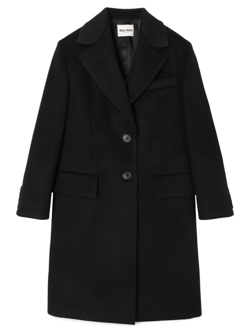 Miu Miu Single-Breasted Velour Coat Black