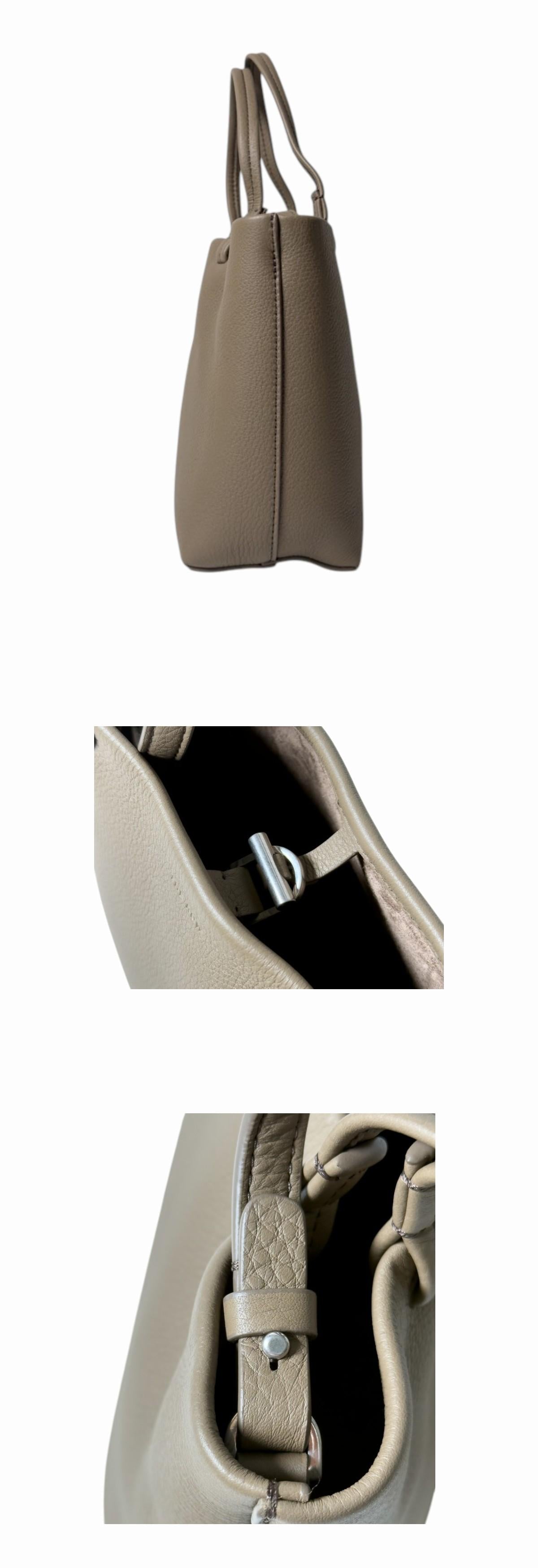 The Row Small Park Tote Bag Leather Shoulder Bag Smoke Taupe