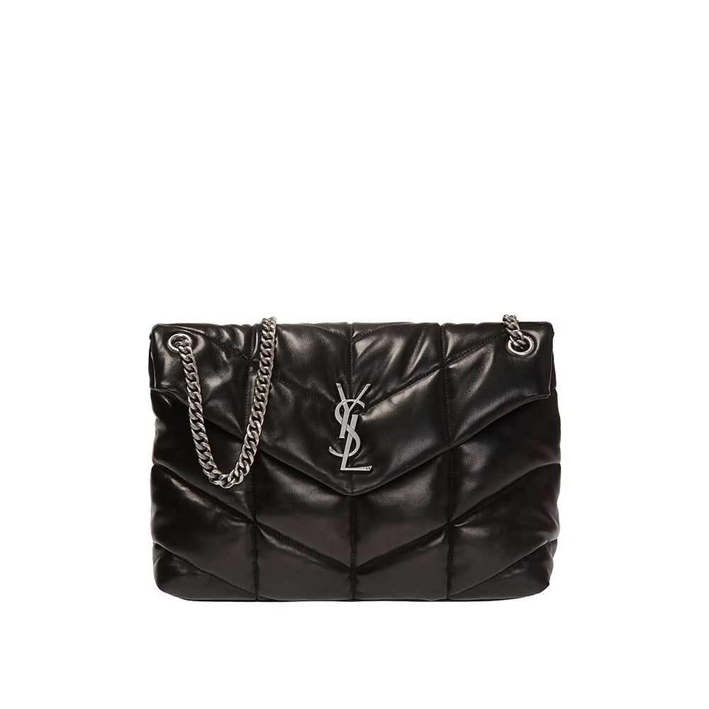 Saint Laurent Loulou Quilted Puffer Shoulder Bag Black Leather