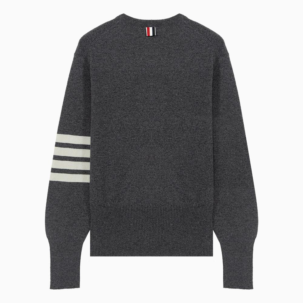 THOM BROWNE Grey Stripe Cashmere Crewneck Sweater