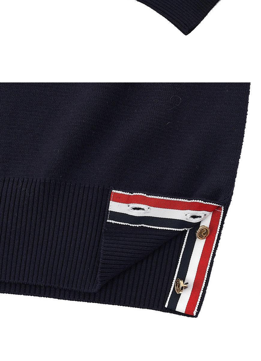 THOM BROWNE 4-Bar Milano Stitch Navy Men's Crewneck Knit Top