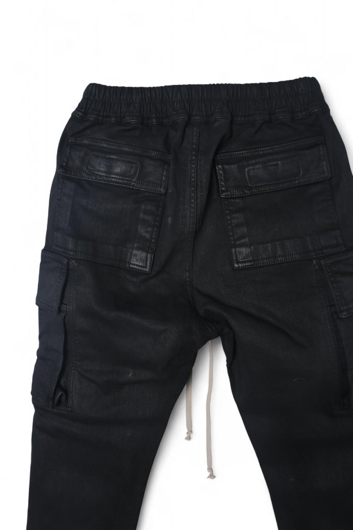 Rick Owens DRKSHDW Black Waxed Stretch Denim Mastodon Cut Sweatpants