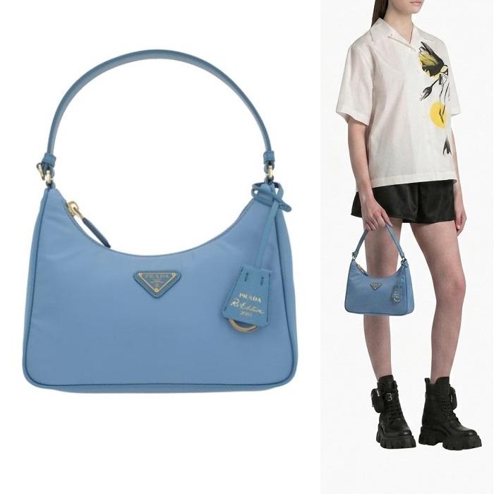 PRADA Re-Nylon Triangle Logo Hobo Shoulder Bag Blue