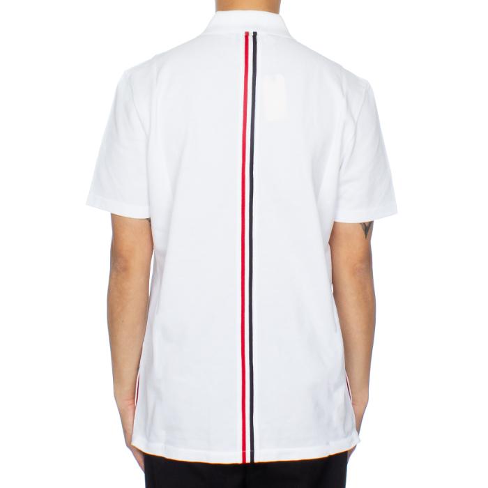 THOM BROWNE Men’s Relaxed Fit Polo Shirt White Three-Stripe Back