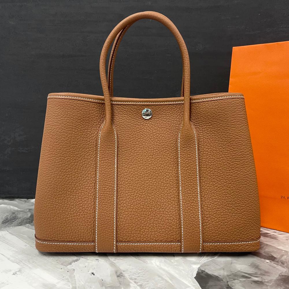 HERMES Garden Party 30 Negonda Gold Leather Tote Bag Palladium Hardware