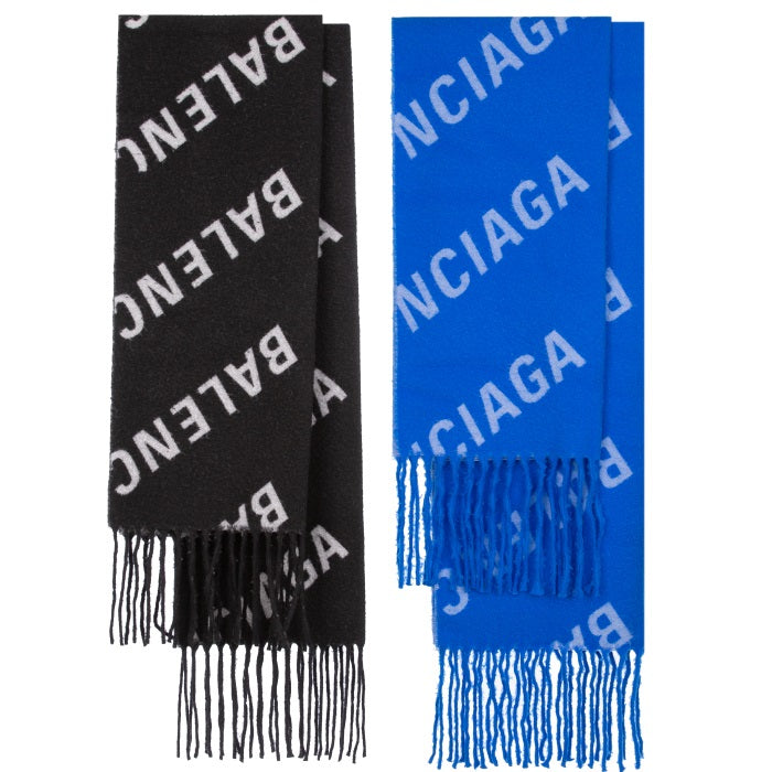 BALENCIAGA Men's Allover Logo Wool Scarf 697725