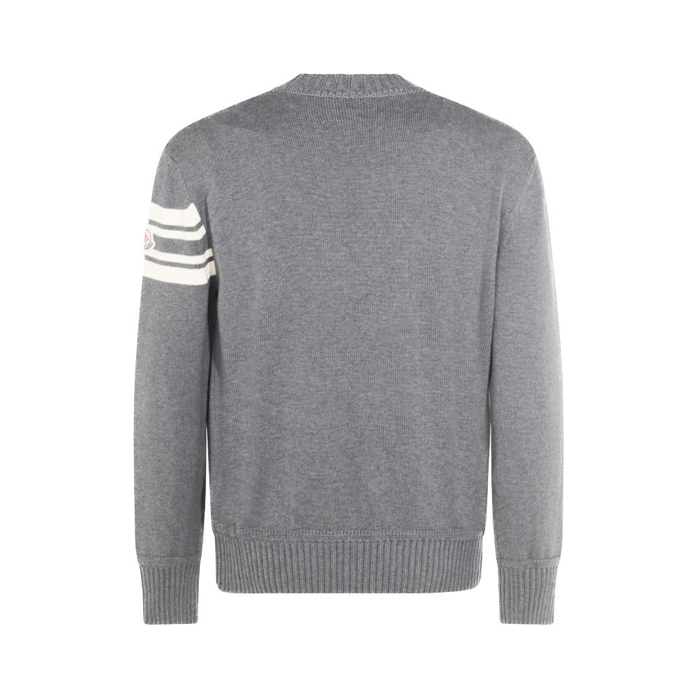 Moncler Gray Bouclé Lettering Logo Patch Crewneck Knit Sweater 9C00009 M1367 930