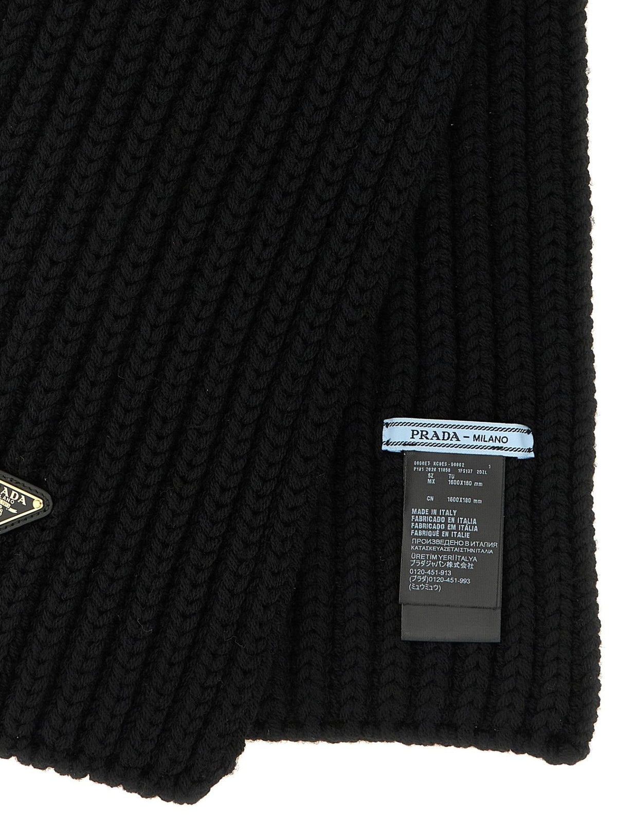 PRADA Black Wool Knit Scarf