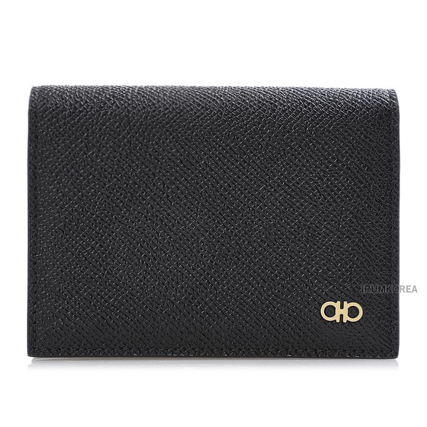 Ferragamo Gancini Card Holder Unisex Leather Wallet 1665 NERO 0784673