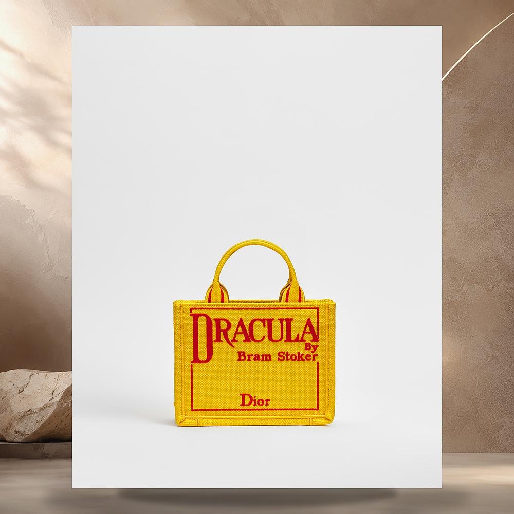 DIOR Book Tote Mini Shoulder Bag Yellow Red Embroidered Canvas 2BTCA649JAAH20E
