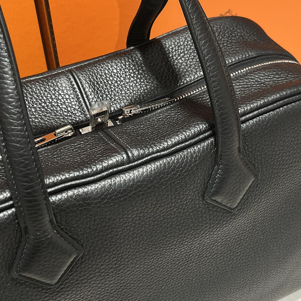 HERMES Victoria II Travel 35 Tote Bag Black Palladium Hardware