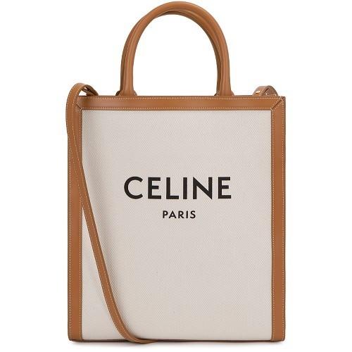 CELINE Natural Tan Vertical Canvas Small Shoulder Bag