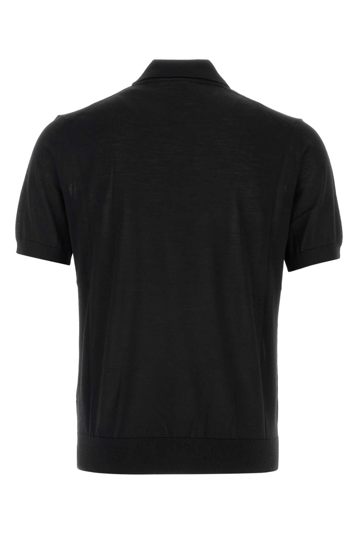 PRADA Black Short Sleeve Cotton Polo Shirt for Men