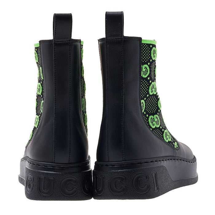 GUCCI Monogram Leather Chelsea Boots Men’s Black Winter Boots