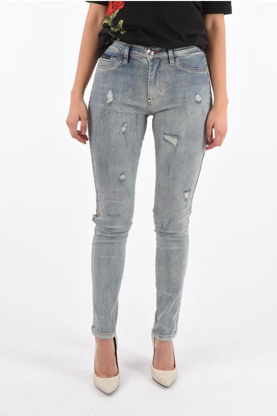 Philipp Plein Women’s Blue Distressed Skinny Denim Jeans