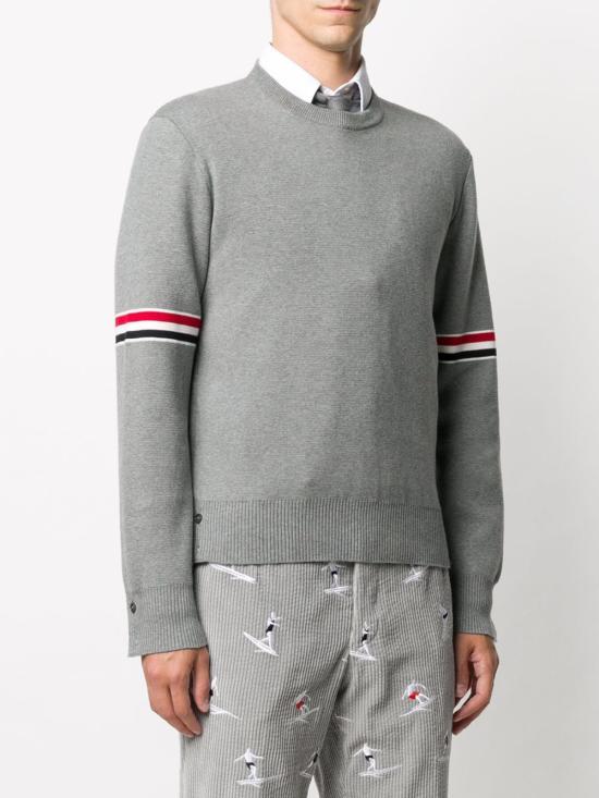 THOM BROWNE RWB Armband Jacquard Round Neck Knit Sweater Light Gray