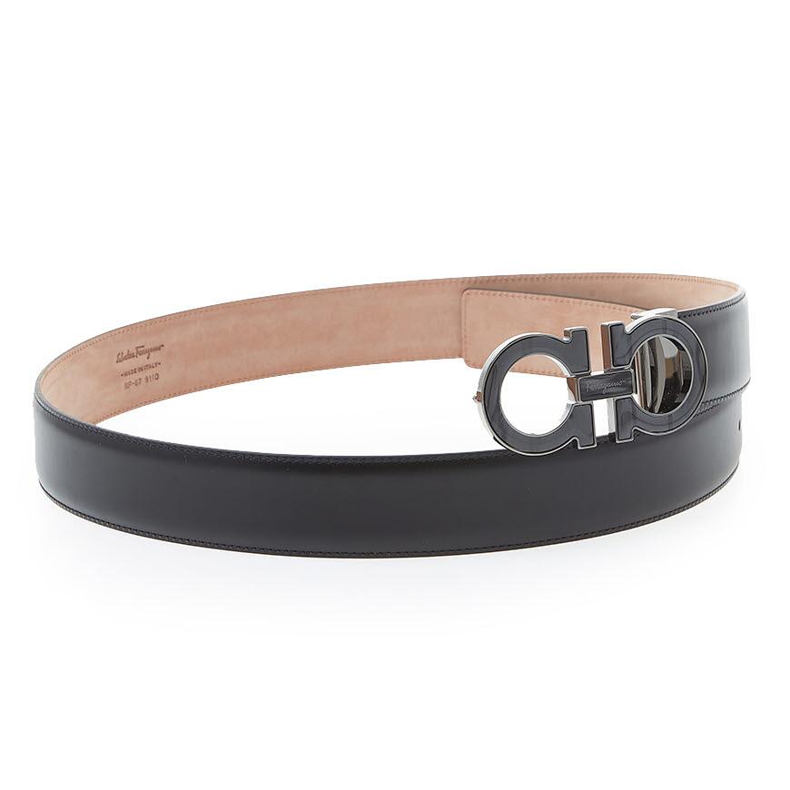 Ferragamo Men’s Double Gancini Leather Belt 67 9110 NERO 0587067 1