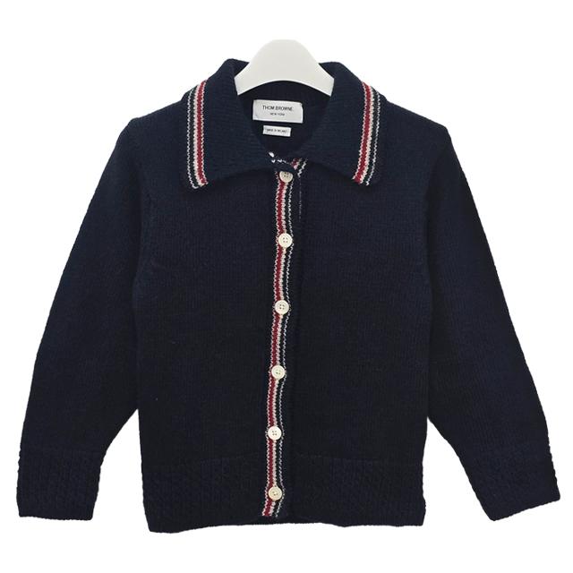 THOM BROWNE Donegal RWB Hector Pointelle Cardigan Navy Wool Women’s