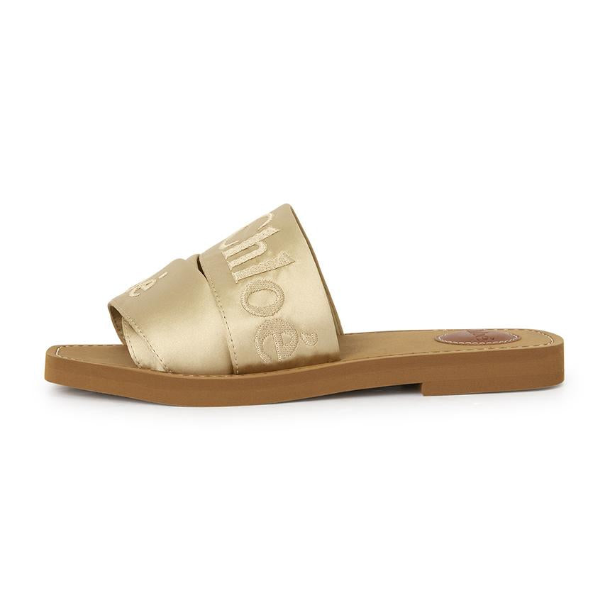 Chloe Woody Slide Sandals Beige Canvas Slippers CH26S 188VH