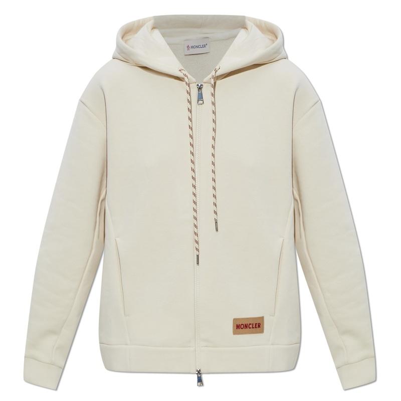 Moncler Logo Label Women’s Hooded Zip-Up Jacket Ivory