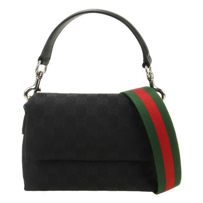 GUCCI Small GG Crossbody Bag with Web Detail Black Leather