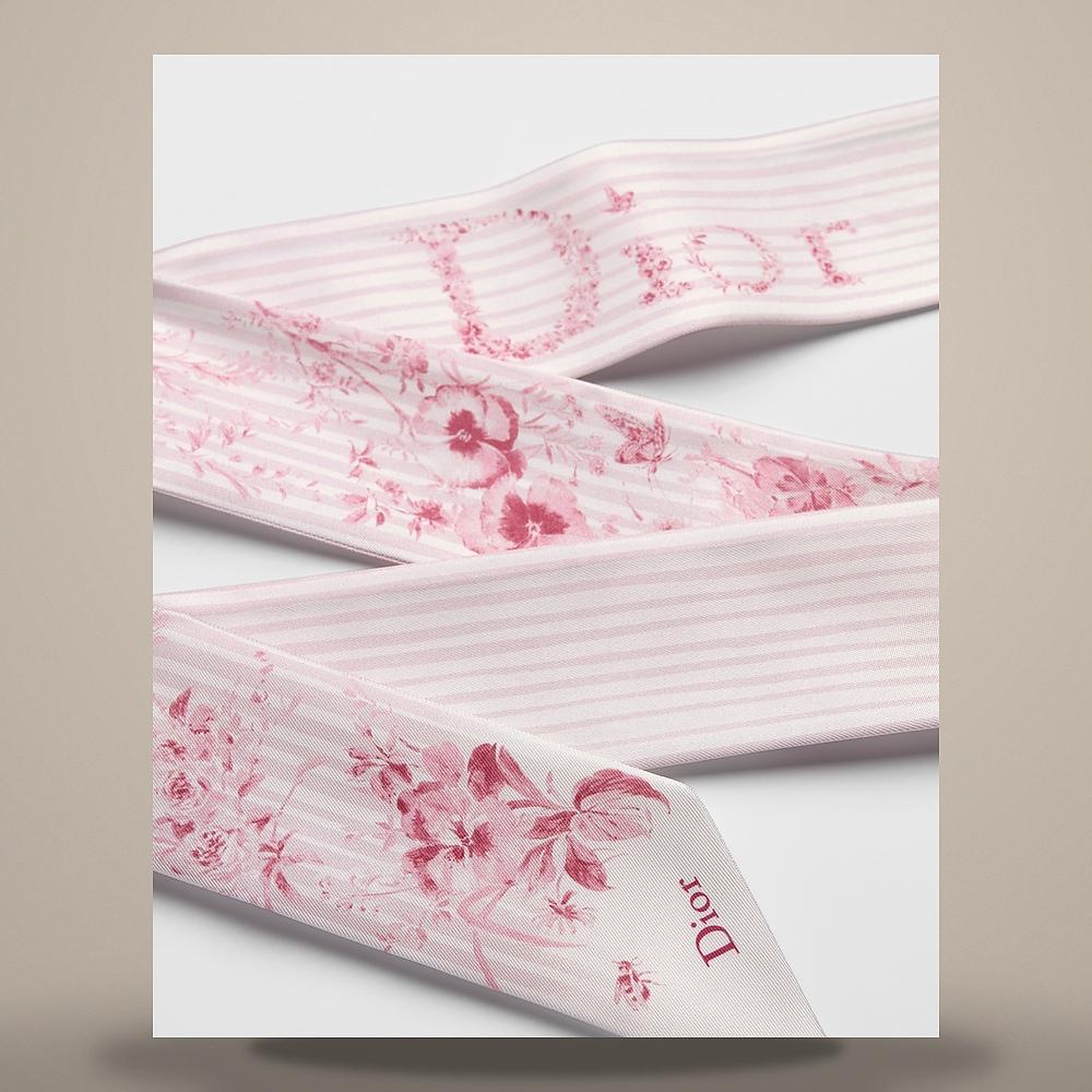 DIOR Toile de Jouy Floral Garden Mitzah Scarf White Pink Silk Twill
