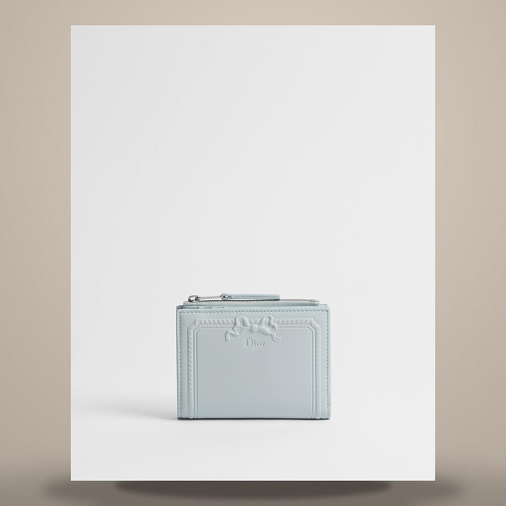 DIOR Ice Blue Debossed Calfskin Leather Card Holder S3812PQWF M39Z