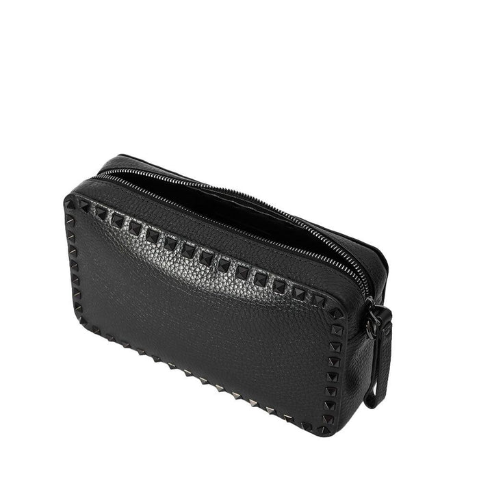 VALENTINO Rockstud Unisex Leather Crossbody Shoulder Bag Black