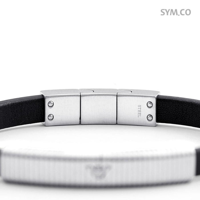 Emporio Armani Silver-Tone Eagle Emblem Leather Bracelet for Men EGS2656