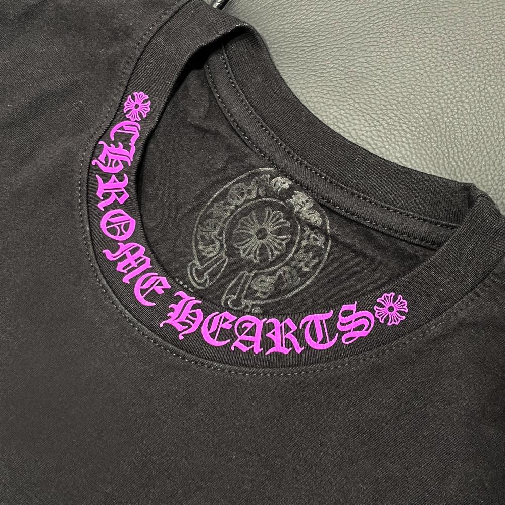 Chrome Hearts Black Short Sleeve Pocket Crew T-Shirt Pink Logo